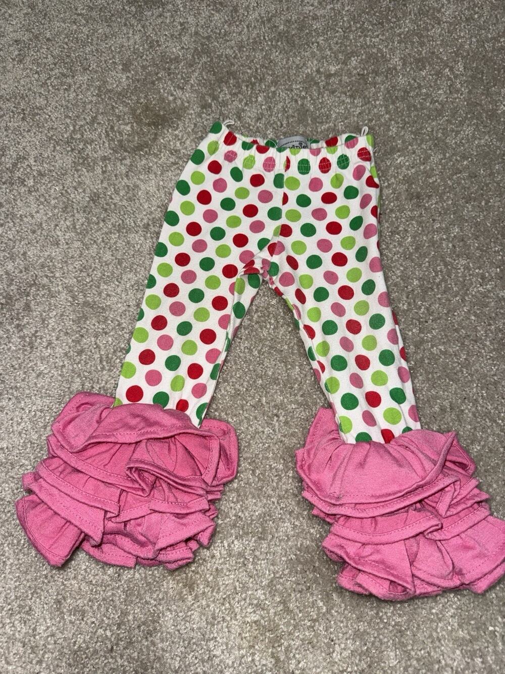Mud Pie Baby Girls 6-9 Months Polka Dot Ruffle Flare Leggings Pants Christmas